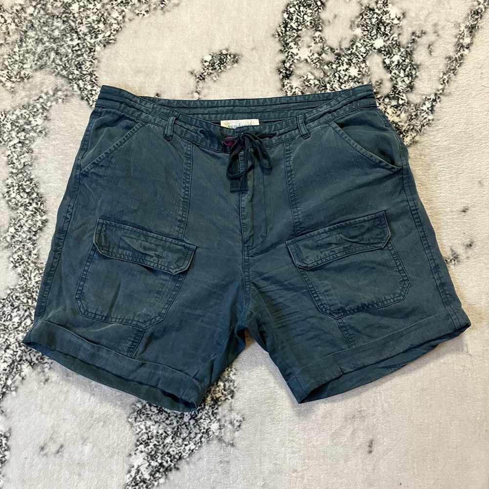 Sundance Shorts Women Sz 8 Tencel Cargo Drawstring Waist Teal Blue Longer Length